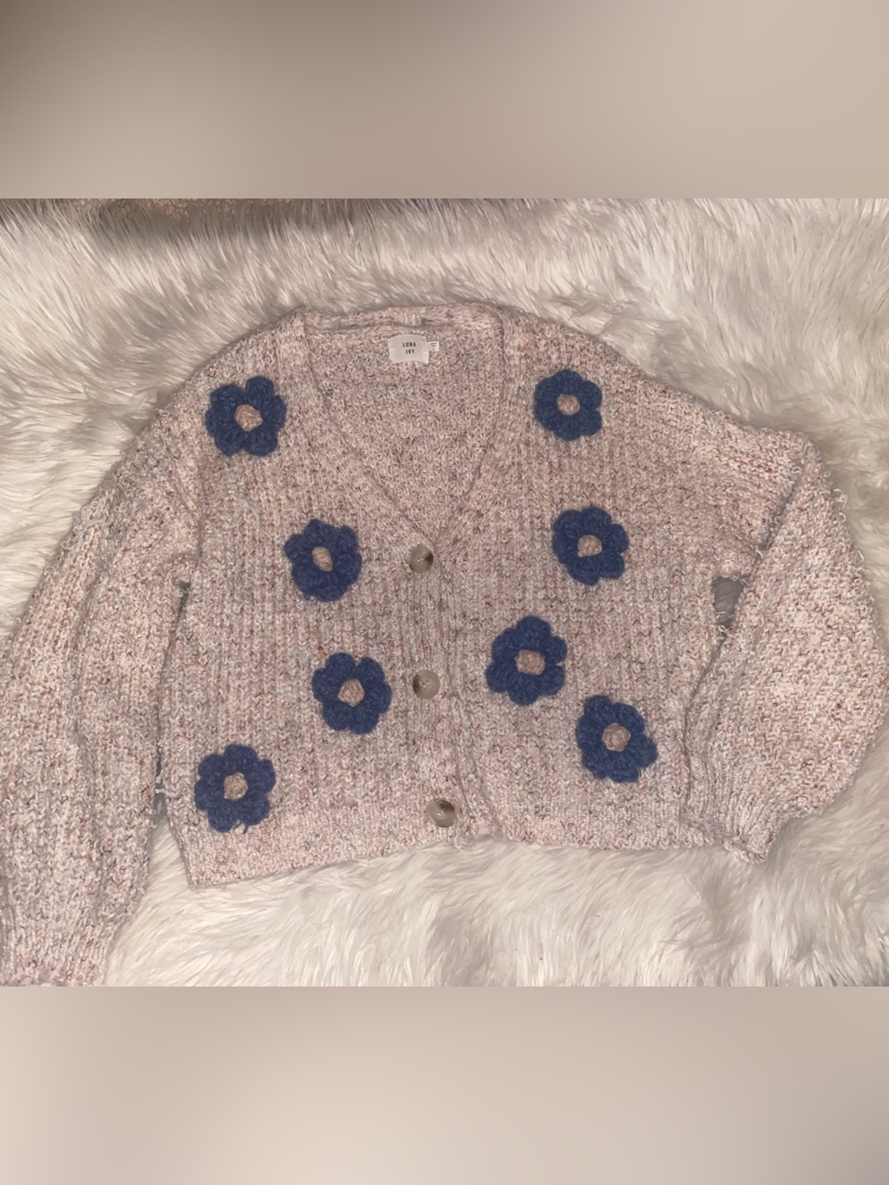 LUNA IVY ANTHROPOLOGIE 3D DAISY CHUNKY KNIT CARDIGAN - SIZE LARGE